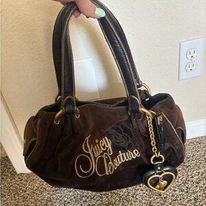 Juicy Couture Brown Suede Shoulder Bag with Heart Charm